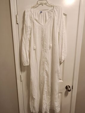 Old Navy White Gauze Peasant Maxi Swim Cover with Tassel Detail